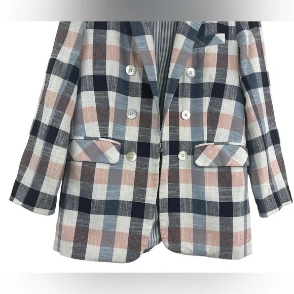Veronica Beard Upcollar Schoolboy Dickey Blazer Blue Pink Gingham Plaid Size 2 - Picture 9 of 15